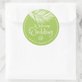 Sticker Rond Beach Palm Leaf Jaune Vert Mariage Bienvenue (Sac)