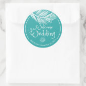 Sticker Rond Beach Palm Leaf Turqoise Mariage Bienvenue (Sac)