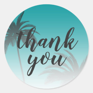 Sticker Rond Beach Palm Tree Mariage Merci vert