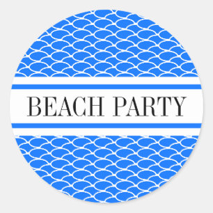 Sticker Rond BEACH PARTY Bleu Bleu Bleu Vagues Blancs Racing St