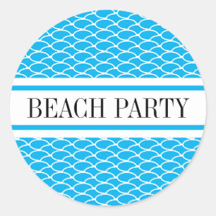 Sticker Rond BEACH PARTY Sky Blue White Waves Racing Stripes