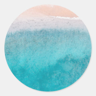 Sticker Rond Beach Sand Blue Sea Bord de mer Blank Modèle