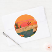 Sticker Rond Beach Scene Nature's Shell Clay Folk Art (Enveloppe)