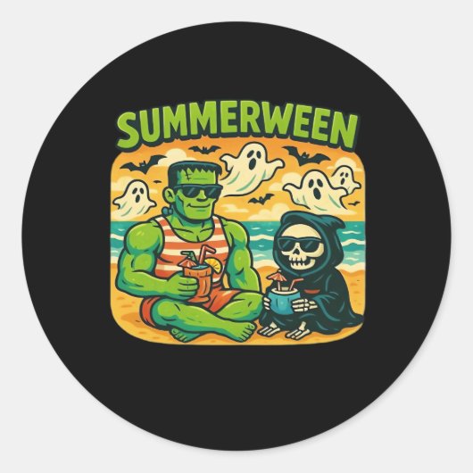 Sticker Rond Beachside Boogeymen - Classe Retro Summerween Vibe (Devant)