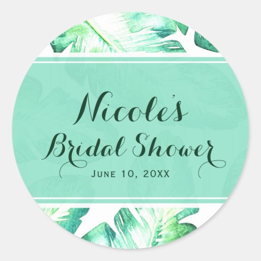 Sticker Rond Beachy White & Green Feuilles tropicaux Mariage Fa (Devant)