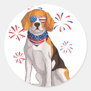 Sticker Rond beagle chien américain drapeau américain beagle am