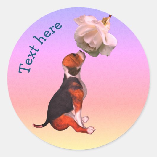Sticker Rond Beagle Chien blanc rose mignon Personnalisé (Devant)