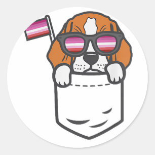 Sticker Rond Beagle Chien de poche Lesbienne Drapeau Gay pride 
