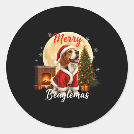 Sticker Rond Beagle Christmas Beagle Costume Beagle Xmas Merry  (Devant)
