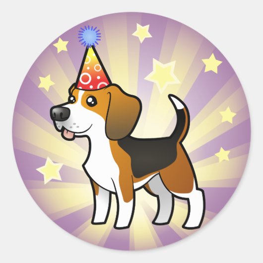 Sticker Rond Beagle d'anniversaire (Devant)