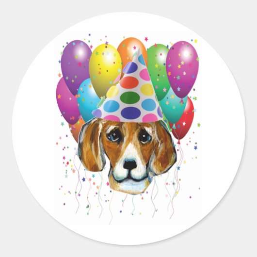 STICKER ROND BEAGLE D'ANNIVERSAIRE (Devant)