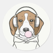 Sticker Rond Beagle de refroidissement avec Bubblegum mignon ch (Devant)