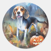 Sticker Rond Beagle d'Halloween avec peur Citrouille (Devant)