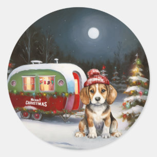 Sticker Rond Beagle d'hiver Caravan Christmas Adventure
