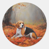 Sticker Rond Beagle en automne Leaves automne Inspire (Devant)