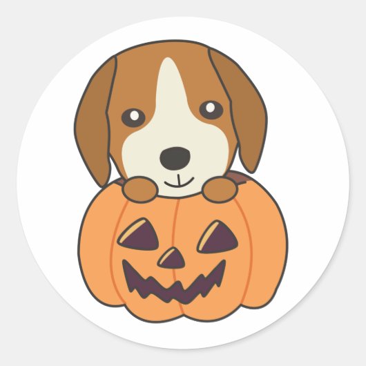 Sticker Rond Beagle En Chiens Doux Citrouilles Bonne Classe Hal (Devant)