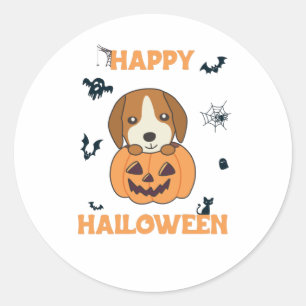 Sticker Rond Beagle En Chiens Doux Citrouilles Bonne Halloween