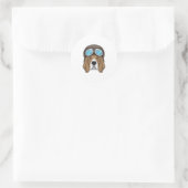 Sticker Rond Beagle en tant que pilote avec casquette pilote (Sac)