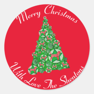Sticker Rond Beagle Hound Chien Silhouette Arbre de Noël Rouge