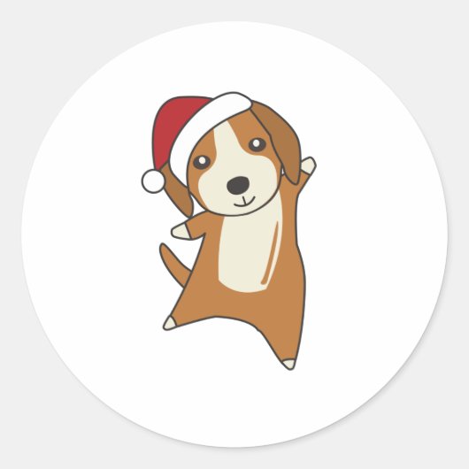 Sticker Rond Beagle Joyeux Noël Animaux d'hiver Chien (Devant)
