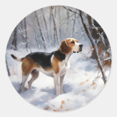 Sticker Rond Beagle Noël sous la neige (Devant)