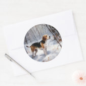 Sticker Rond Beagle Noël sous la neige (Enveloppe)