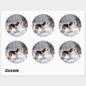 Sticker Rond Beagle Noël sous la neige (Feuille)