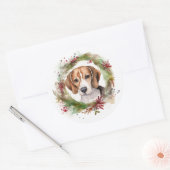 Sticker Rond Beagle Noël Wreath Festive Pup (Enveloppe)