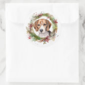 Sticker Rond Beagle Noël Wreath Festive Pup (Sac)