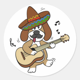 Sticker Rond Beagle playing guitar choose