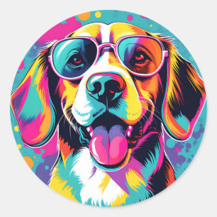 Sticker Rond Beagle Portrait Pop Art
