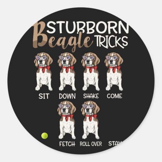 Sticker Rond Beagle Stubborn Tricks Funny Chien Amateurs (Devant)