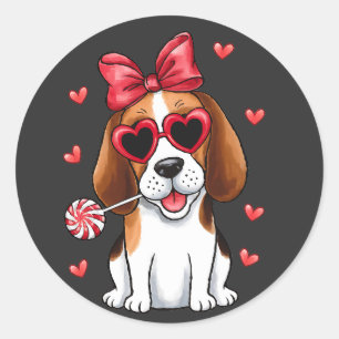 Sticker Rond Beagle sucré avec Lollipop pour la Saint-Valentin