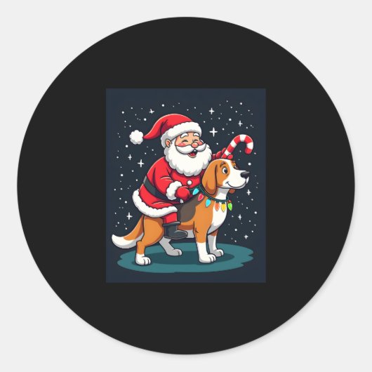 Sticker Rond Beagle Xmas Éclairage Père Noël équitation Beagle  (Devant)