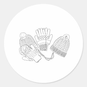 Sticker Rond Beanis d'hiver et Mittens noir blanc