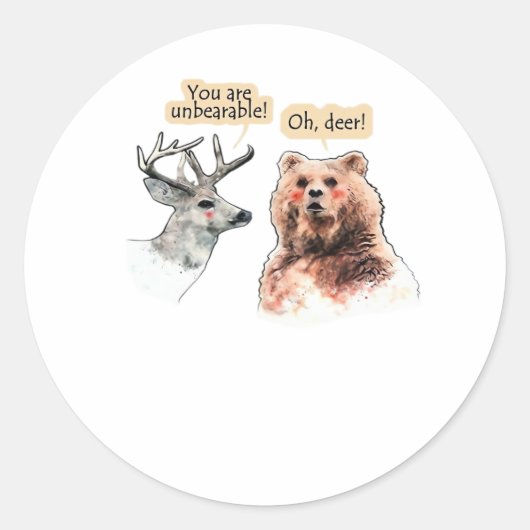 Sticker Rond Bear And Deer Conversation Funny Wildlife Design (Devant)