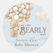Sticker Rond Bear Balloon Bearly Wait Boy Baby shower bleu (Devant)