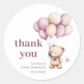 Sticker Rond Bear Balloons Pastel Purple Baby shower Merci (Devant)
