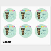 Sticker Rond Bear Brown mignonne avec Fleur Jaune Merci (Feuille)