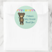 Sticker Rond Bear Brown mignonne avec Fleur Jaune Merci (Sac)