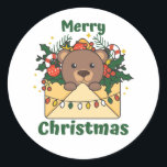 Sticker Rond Bear Christmas Letter Winter Animals Bears<br><div class="desc">Merry Christmas. The bear at Christmas a Christmas greeting. Funny animals in the letter for the holidays. A sweet Christmas greeting. Bears are cute animals et perfect pour Christmas.</div>