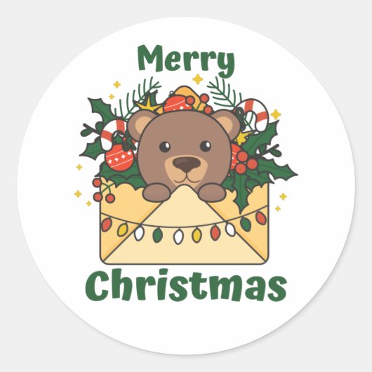 Sticker Rond Bear Christmas Letter Winter Animals Bears (Devant)