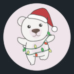 Sticker Rond Bear Christmas Winter Animals Polar Bears<br><div class="desc">The polar bear at Christmas with fairy lights. Funny animals with toxits and snow for the holidays. A sweet Christmas greeting. Polar bears are cute animals and perfect for Christmas.</div>