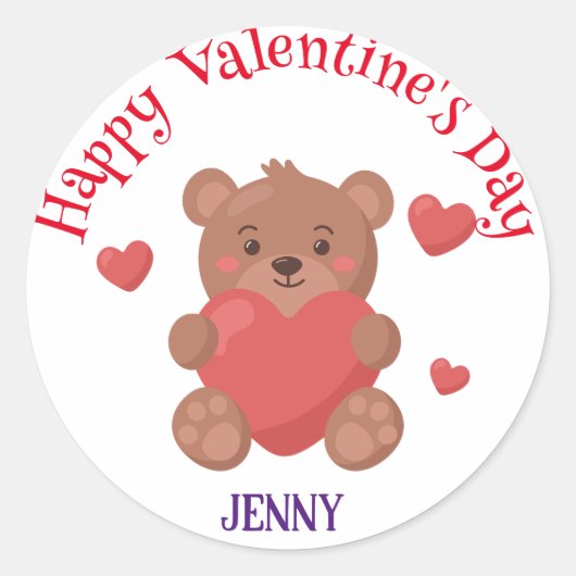 Sticker Rond Bear Cute Valentine's day Nom Customisé (Devant)