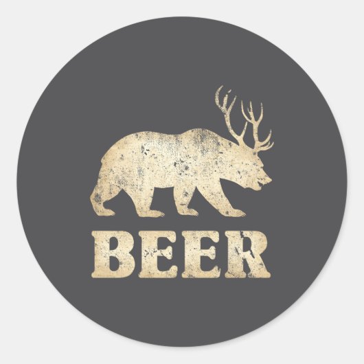 Sticker Rond Bear Deer Vintage Beer  (Devant)