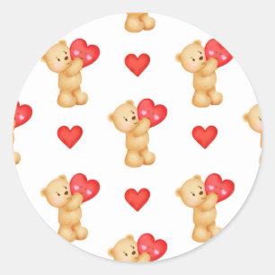 Sticker Rond Bear en Teddy mignonne avec design de coeur, Saint