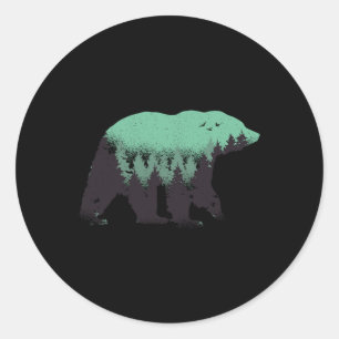 Sticker Rond Bear Forest Nature Grizzly Randonnée Chasse en ple