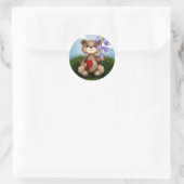 Sticker Rond Bear Holding Bouquet Flower-30926 (Sac)