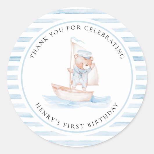Sticker Rond Bear marin Bear Bleu Bleu Bande Anniversaire (Devant)