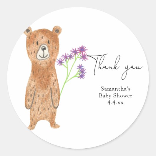 Sticker Rond Bear Merci baby shower (Devant)